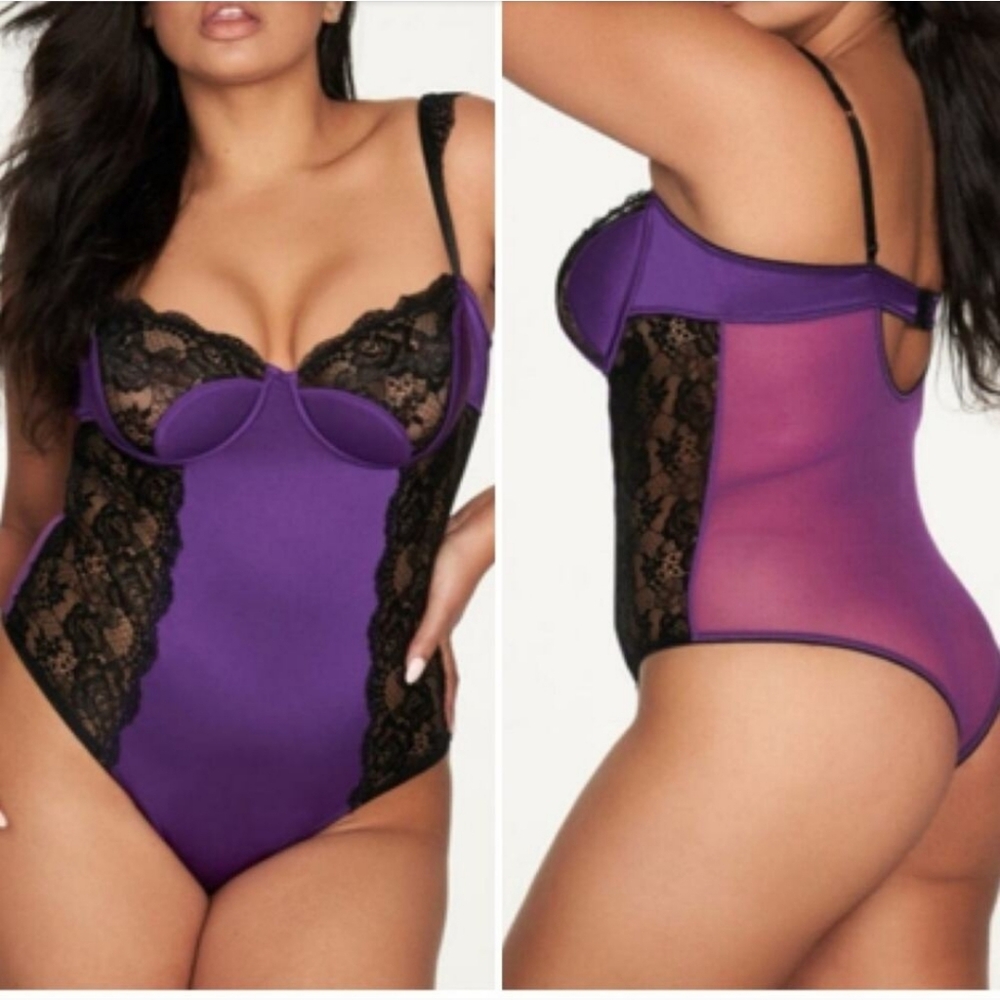 Frederick's Of Hollywood Lingerie Ilana Underwire Teddy Purple Black NWT‎